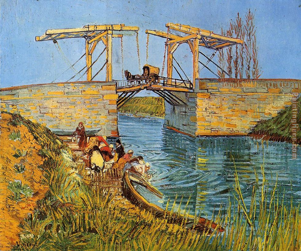 The Langlois Bridge at Arles with Women Washing painting - Vincent van Gogh The Langlois Bridge at Arles with Women Washing art painting